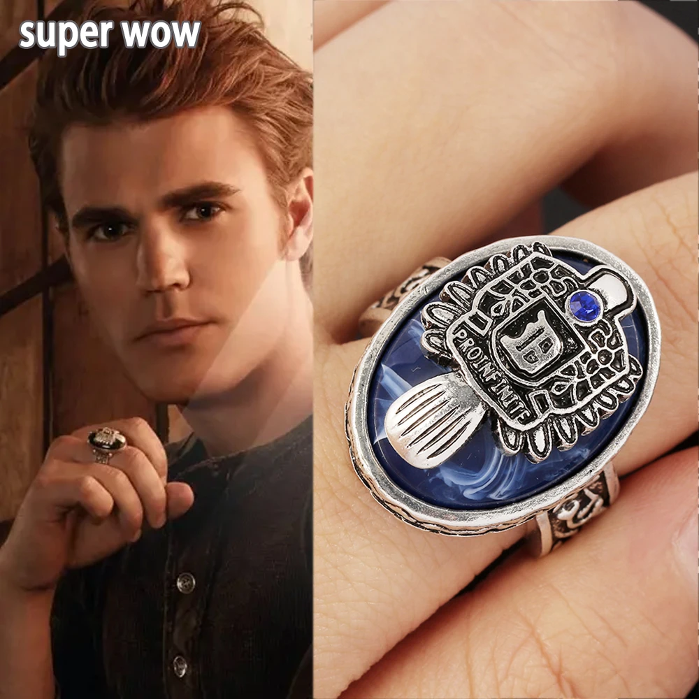 The Vampire Diaries Rings Anillos Salvatore Damomo Reborn Ring Antique 26 Old English Font Letter Retro Punk Jewelry Accessories