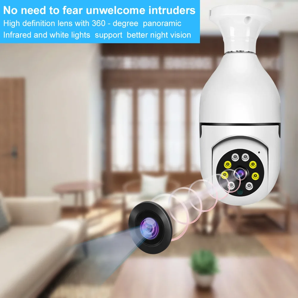 Wifi Camera Surveillance Camera Wifi IP Camera Bulb Camera 5G Wifi E27 Bulb Night Vision Camera Surveillance Full Color Automatic Human Tracking 4X Digital Zoom Video Security Monitor Cam
