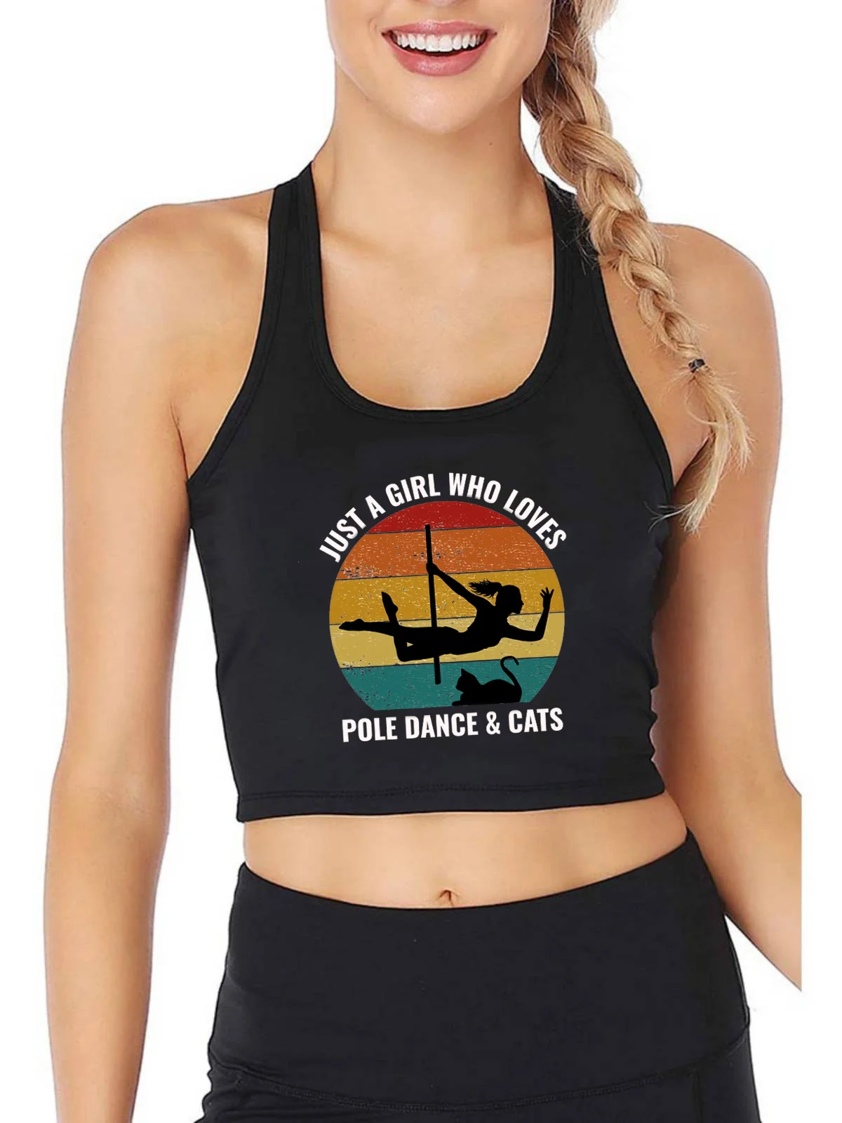 Just A Girl Che Ama Pole Dance E Cats Design Crop Top Pole Sport Fitness Workout Canotte Gym Training Canotta