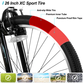 Hiland 26 Inch Women‘s Mountain Bike, 21 Speed Steel Frame Adult Bicycle, Man MTB Bikes with Suspension Fork, Purple Green White 4