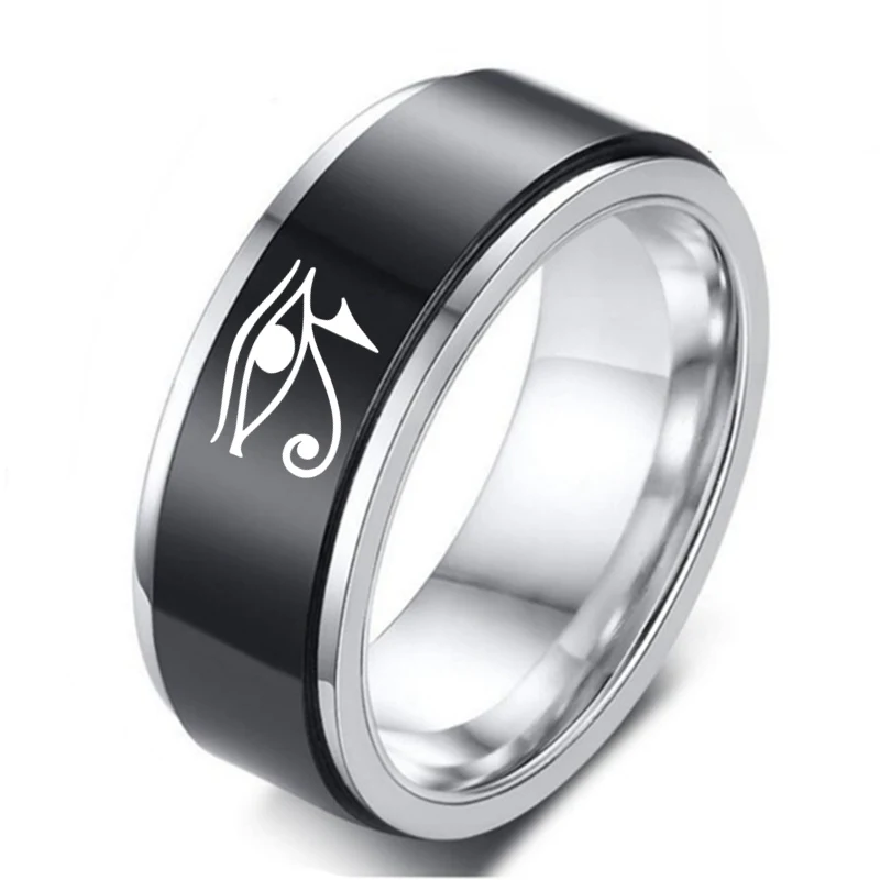 Signet Ring For Men Titanium Steel Black Egyptian Eye Of God Horus UDJAT ILLUMINATI TRIQUETRA finger ring signet ring