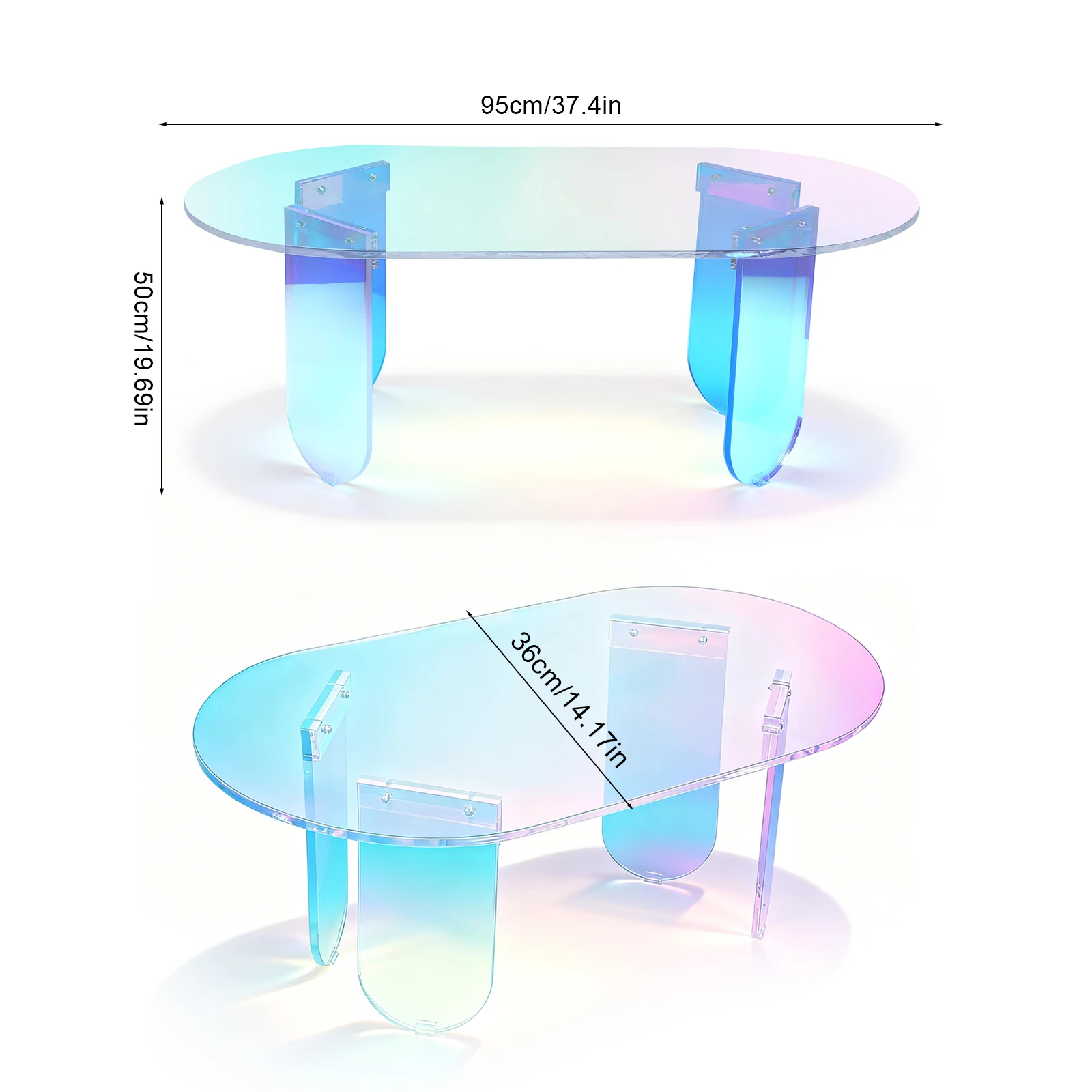 Round Square Acrylic Coffee Table Modern Accent Acrylic End Table Easy Assemble Clear Coffee Table Iridescent Bedroom and Office