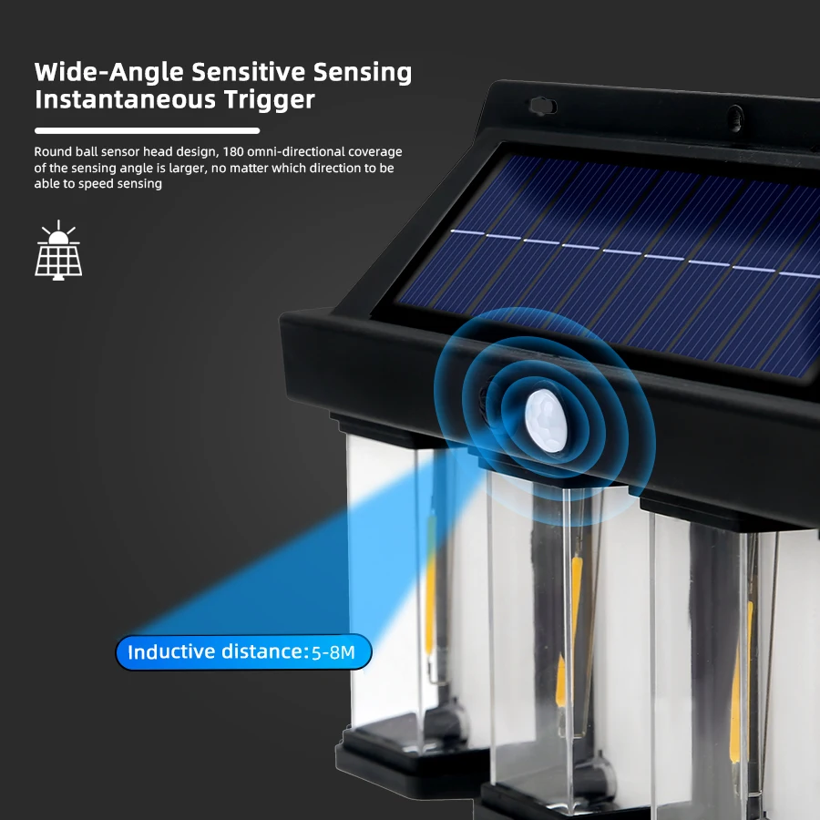LED Solar Wall Light Outdoor Motion Sensor 3bulbs Waterproof for House Garden Yard Street Lamp Garage