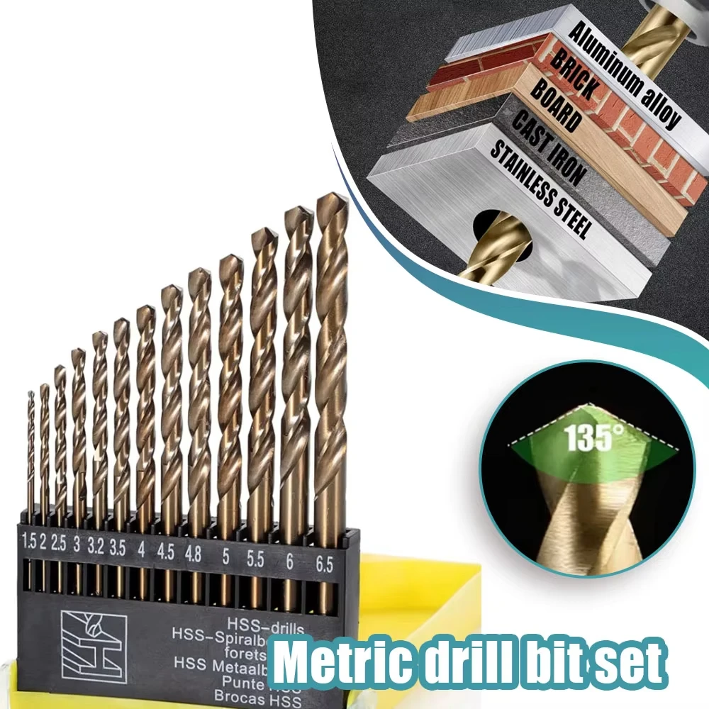 Metric Drill Bit Set 13PCS (3/16"-1/2") Glass Metal Tile Concrete Professional Tungsten Carbide Drill Tip Working Power Tool