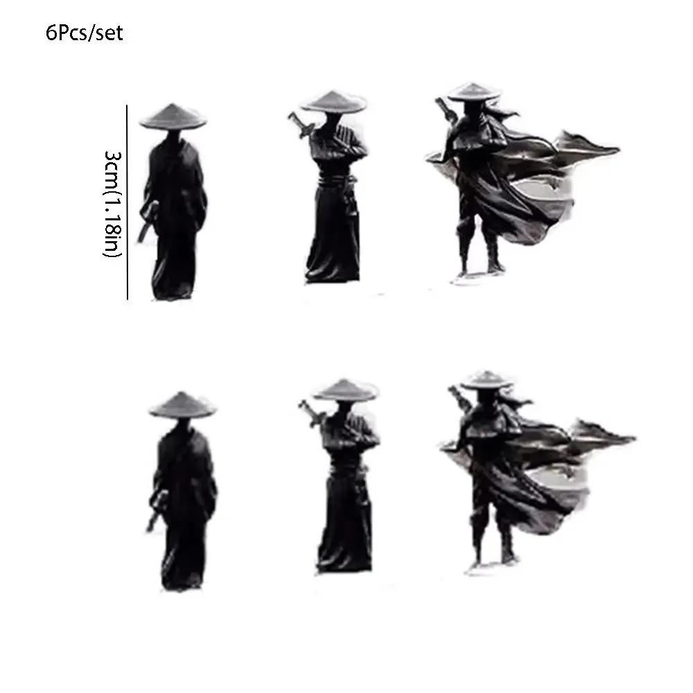 6Pcs/set Mini Chinese Swordsman Figure Exquisite Ancient Car Statue Ornament Cartoon Swordsman Miniatures Interior Decor