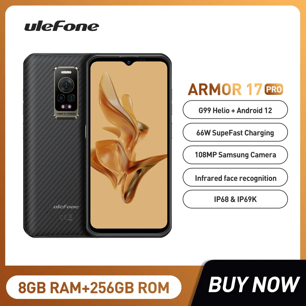 Ulefone Armor 17 Pro Rugged Smartphone Octa Core 8GB+256GB 6.58Inch Android 12 Mobile Phone 108MP Wireless Charge Global Version global version note 11 pro mobile phones 8gb ram 256gb rom 4g 5g cell phone octa core fast charge 48mp camera android smartphone