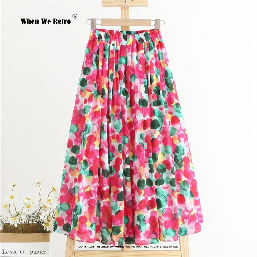 

Spring Summer Cotton Linen Pink Floral Skirt Women Plus Size Vintage Sweet High Waist Pleated Maxi Long Skirts Mori Skirt RS1005