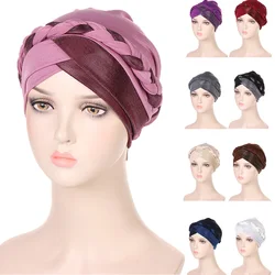 Muslim Turban Glitter Braids Women Forehead Cross Inner Hijab Islamic Head Wrap Arab Underscarf Bonnet Stretchy Chemo Cancer Cap