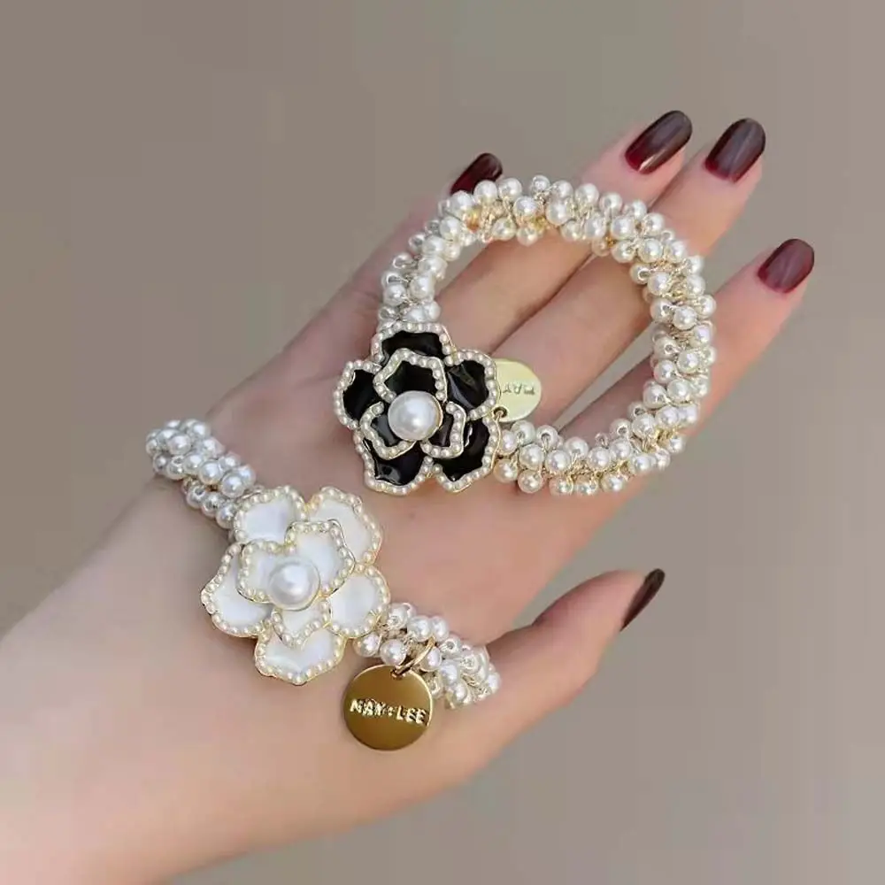 

Hair Accessories Spring Camellia Flower Design Sweet Headband Women Pearls Hair Rope Korean Style Hair Band Elastic Hair Tie