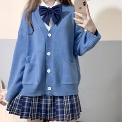 2021 Japan School Sweater Spring Autumn 100% V-neck Cotton Knitted Sweater JK Uniforms Cardigan Multicolor Student Girls Cosplay