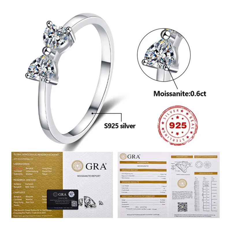 

0.6ct Moissanite Ring S925 Sterling Silver For Women Heart Cut Sparkling Diamond Wedding Engagemen Romantic Gift GRA Certificate
