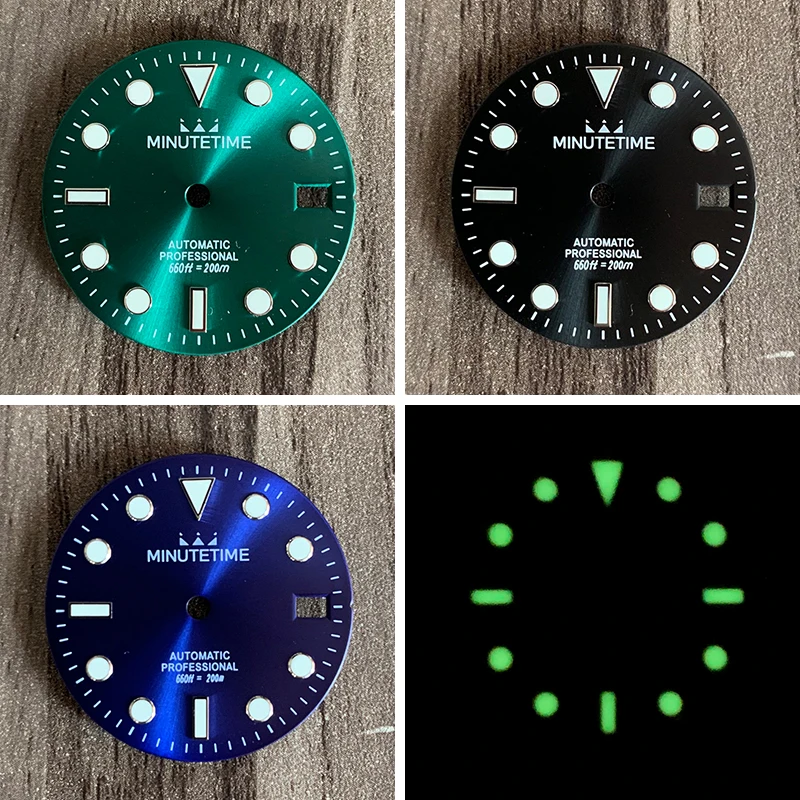 DIY Customize Watch Dial 28.5mm NH35 Sterile Dial Men Mechanical Watch WristWatch Sterile Green Blue Luminous Mod Parts
