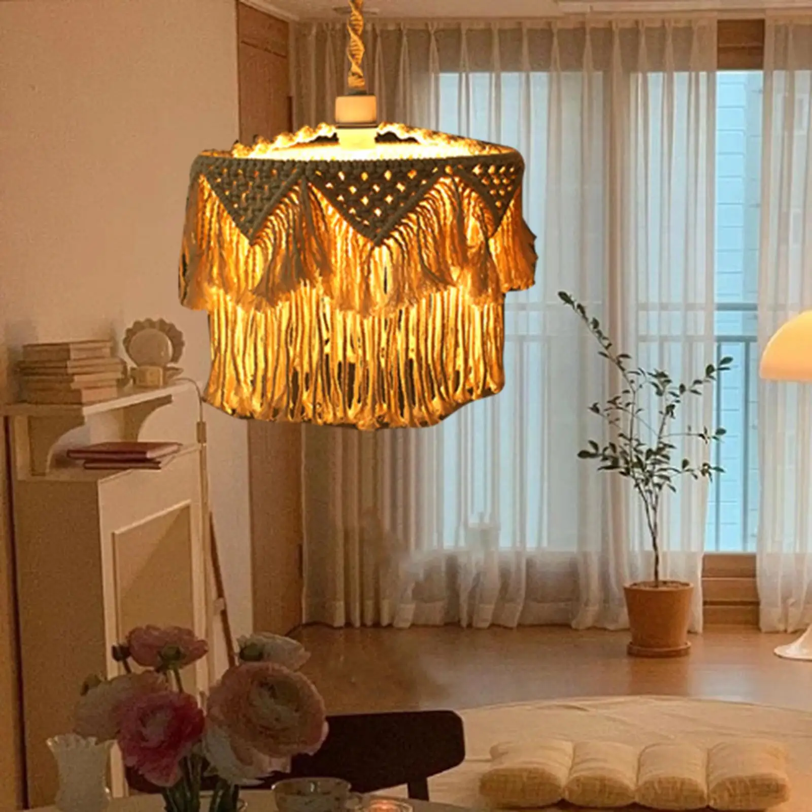 

Macrame Lamp Shade Boho Woven Lampshade Light Cover Pendant Light Shade Replacement Living Room Hotel Bedroom Party Decor