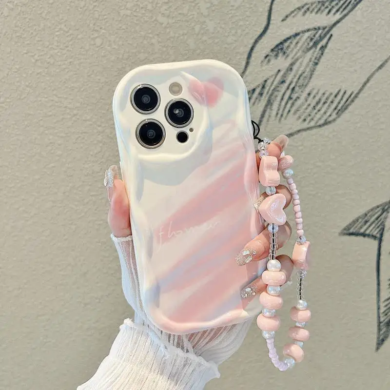 Love Heart Wrist Chain Lanyard Phone Case