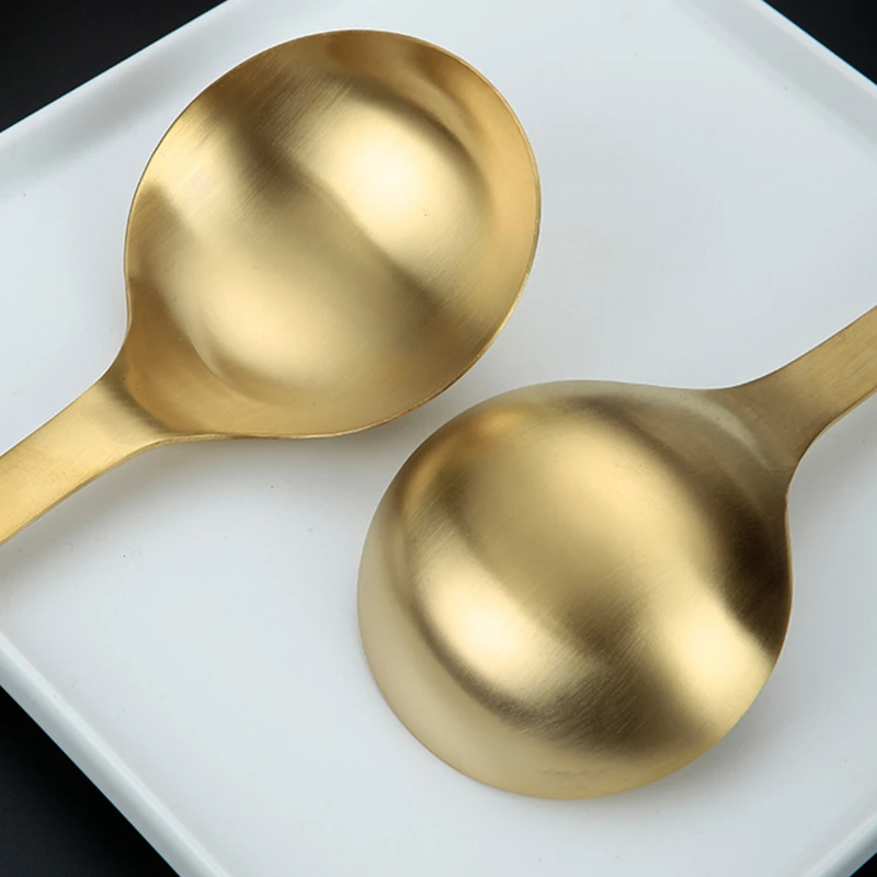 Silicone Rice Spoon Stainless Steel Rice Soup Spoon Long Handle Stirring Dessert Spoons Golden Mirror Polished Tableware