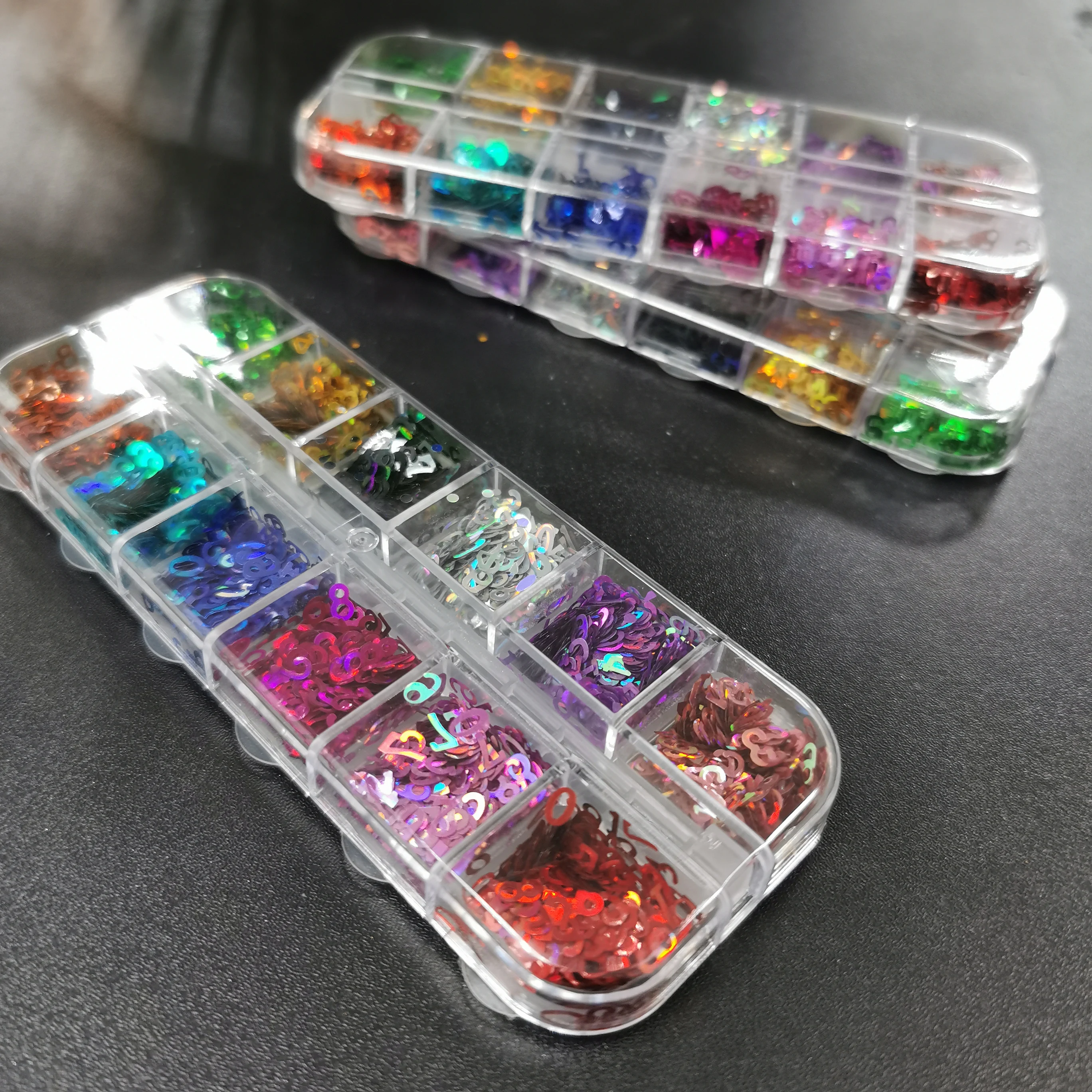12Grids Holographic Glitter Letter Nail Sequins Paillette Epoxy Resin Filling Letter Sequins Y2K #0-#9 Number Manicure Flakes