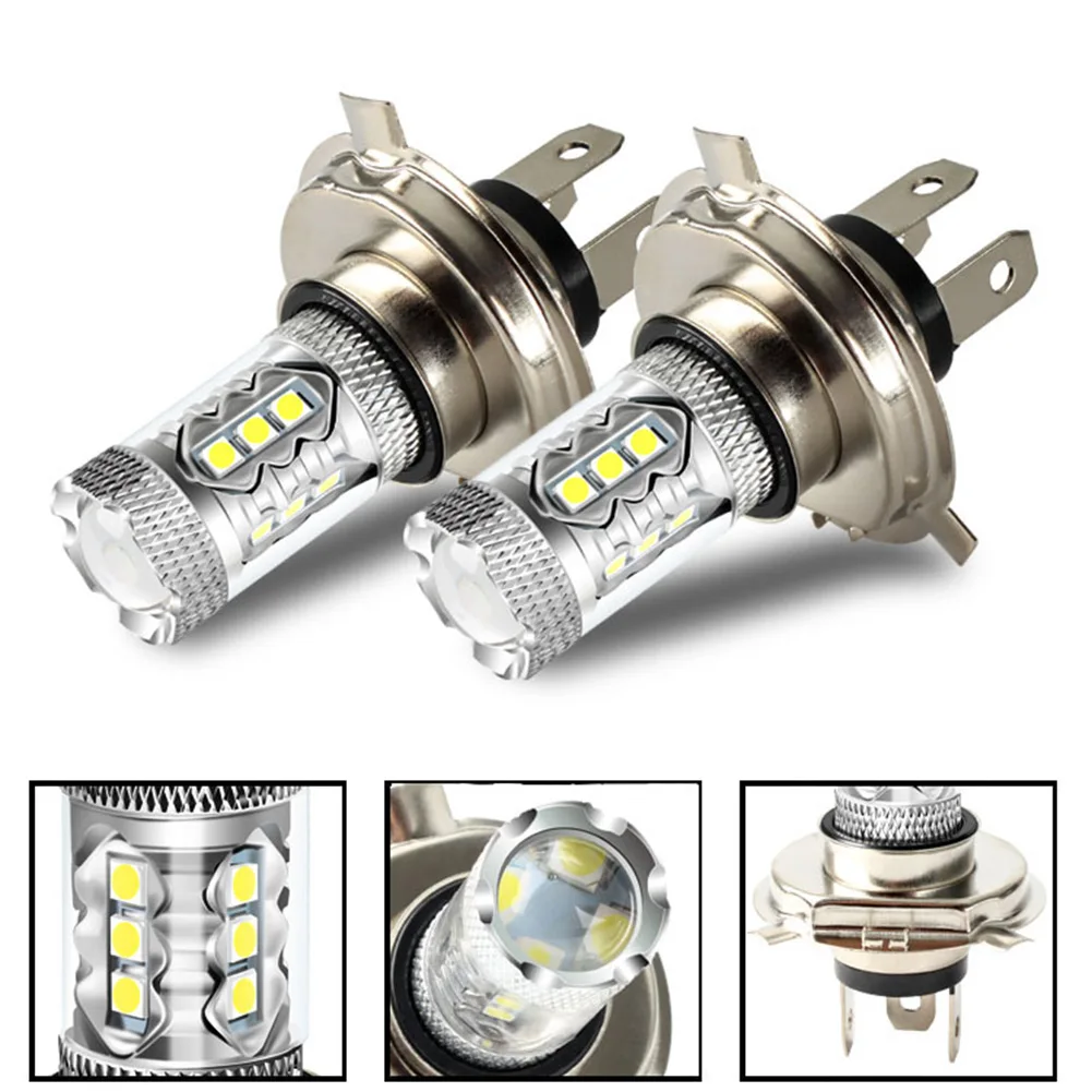 2Pcs H4 Super Bright 80W LED Headlight Fog DRL Bulbs High/Low Beam