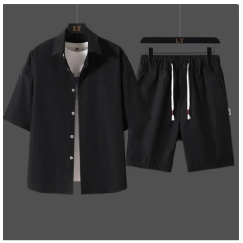 Men's Casual Set, Summer Thin Ice Sports Clothes, Fashionable And Trendy Korean Version Of Handsome Short Sleeved Shorts H0006