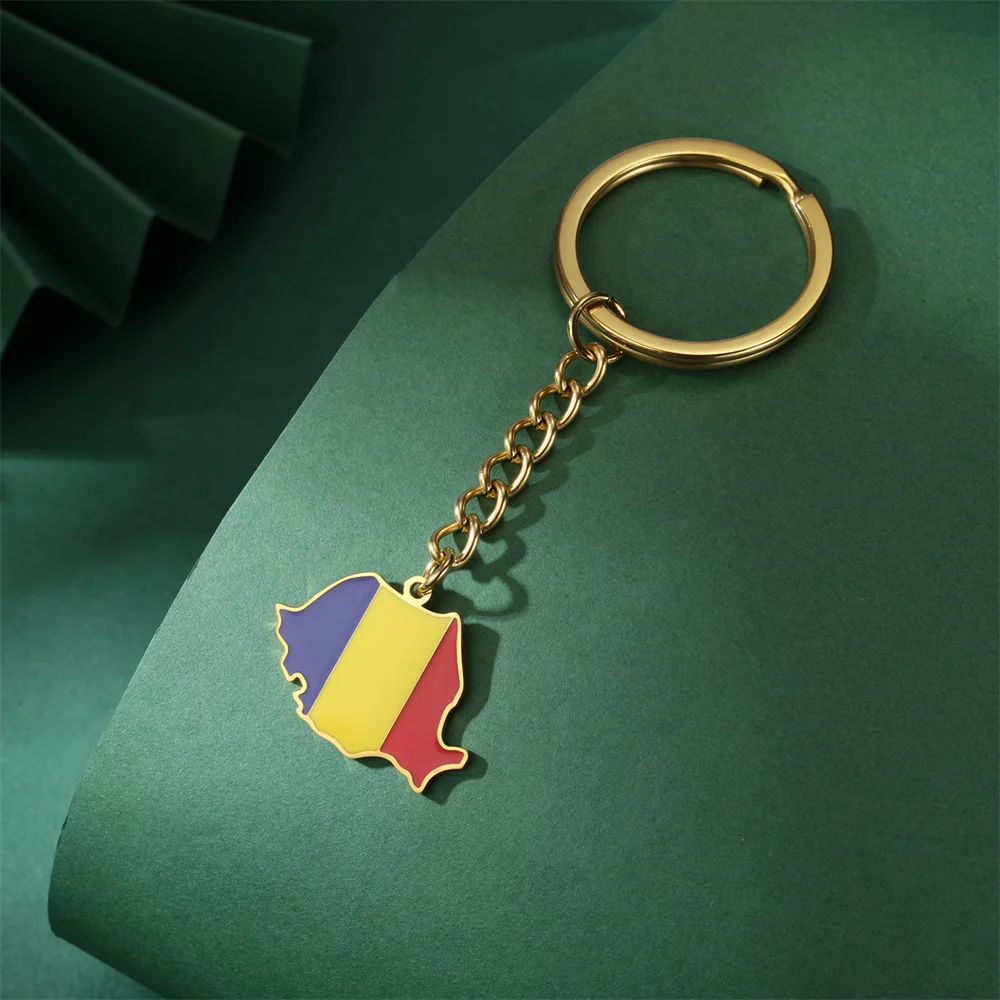 Eueavan Rumänien Karte Anhänger Schlüsselanhänger Frauen Männer Edelstahl Rumänische Flagge Ethnische Auto Schlüsselanhänger Ring Neue Trend Schmuck Geschenke – Detail 9