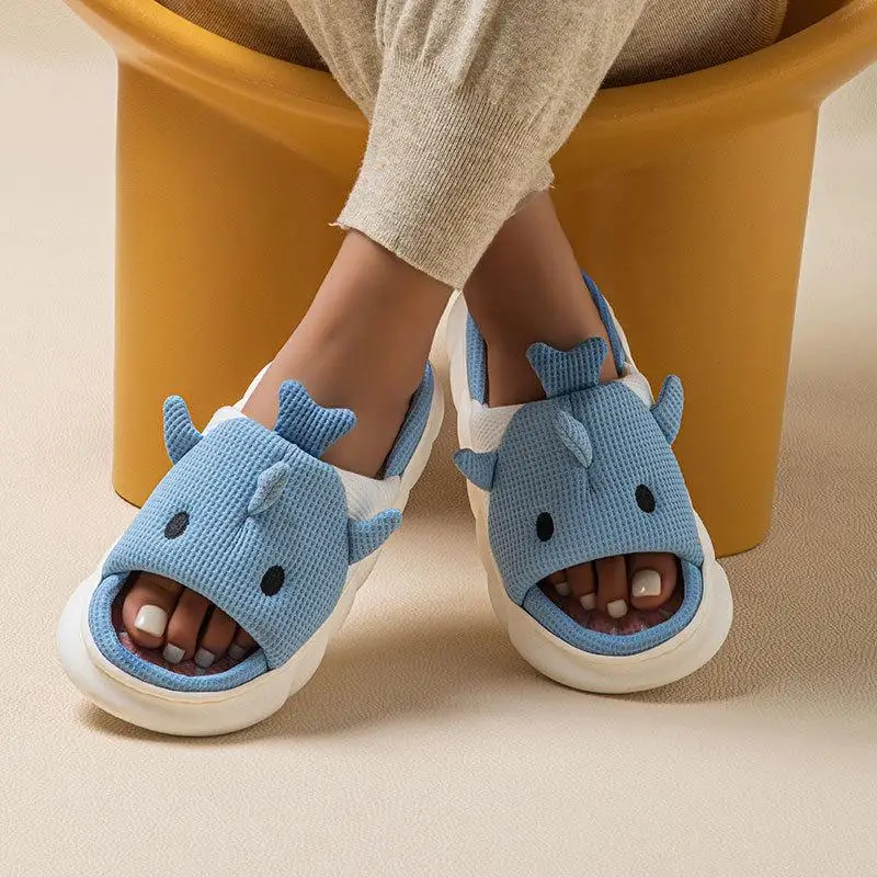 Linen Platform Slippers Women Home Cute Animal Cartoon Designer Shoes Girls Flats Fashion House Casual Footwear Elegant Big Size 4