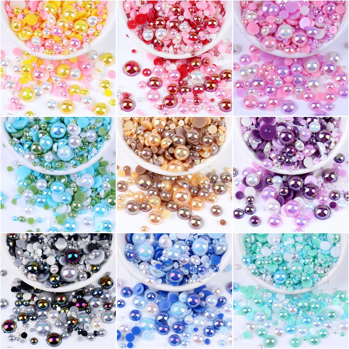 

3-10mm Mix Colour AB Half Round ABS Imitation Flatback Acrylic Pearl Glue on Pearls Beads NailArt Crafts Diy Decorations