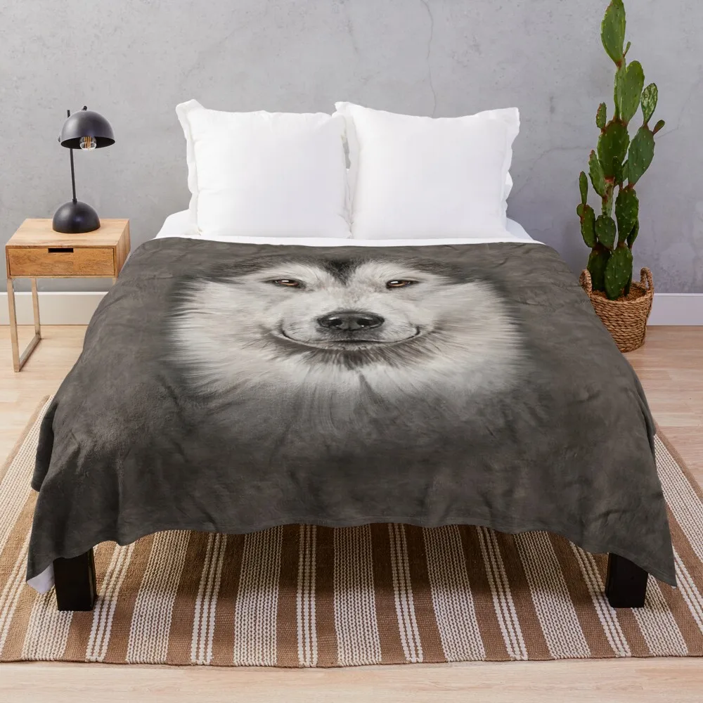 

Mens Womens Alaskan Malamute Face 3d Gift Throw Blanket Thin Blankets Thermal Blankets For Travel