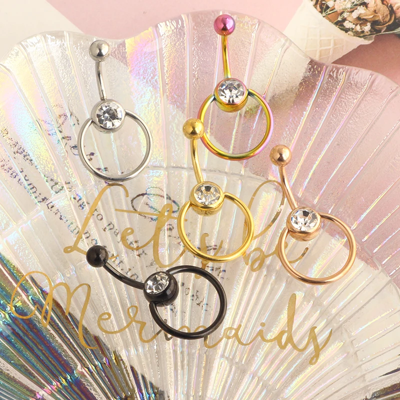 Hoop belly button piercing Screw Belly Ring Curved Banana Navel Bell Button Ring 14G Body Piercing Jewelry