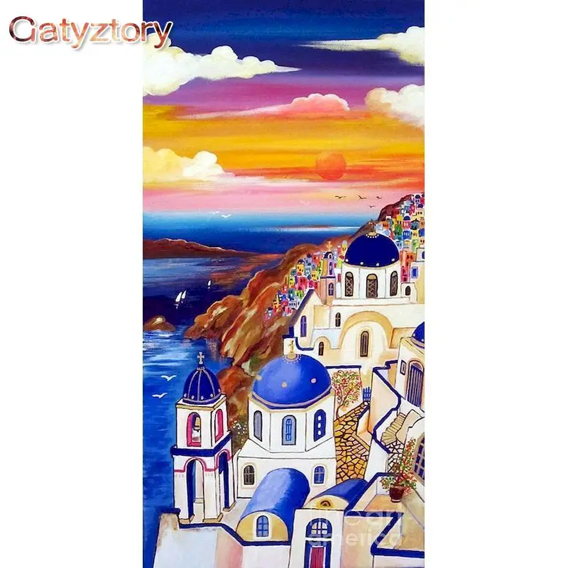 

GATYZTORY Greek Landscape Painting By Numbers Kits For Adults HandPainted Acrylic Paint Coloring On Canvas Living Room Decor