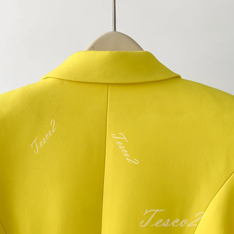 Tesco Bright Yellow Blazer Suit For Women Fashion Feather Decoration Straight Jacket Senior Ladies Dinner Performance Suit Coat