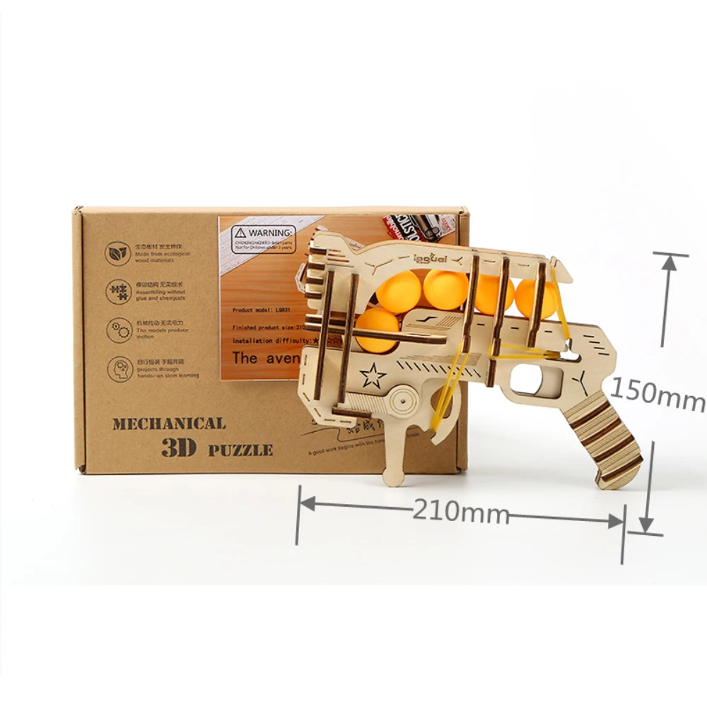 DIY Rubber Band Guns Wooden Puzzle Jigsaw Toys Kids Constructors Assemble Buiding Blocks Pistol Models for Boys Ping Pong Weapon 6