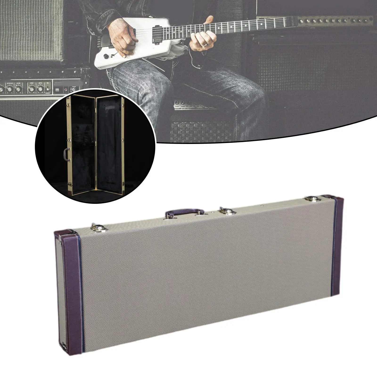 Electric Guitar Case Square Hardshell with Lock Latch Padding Lockable