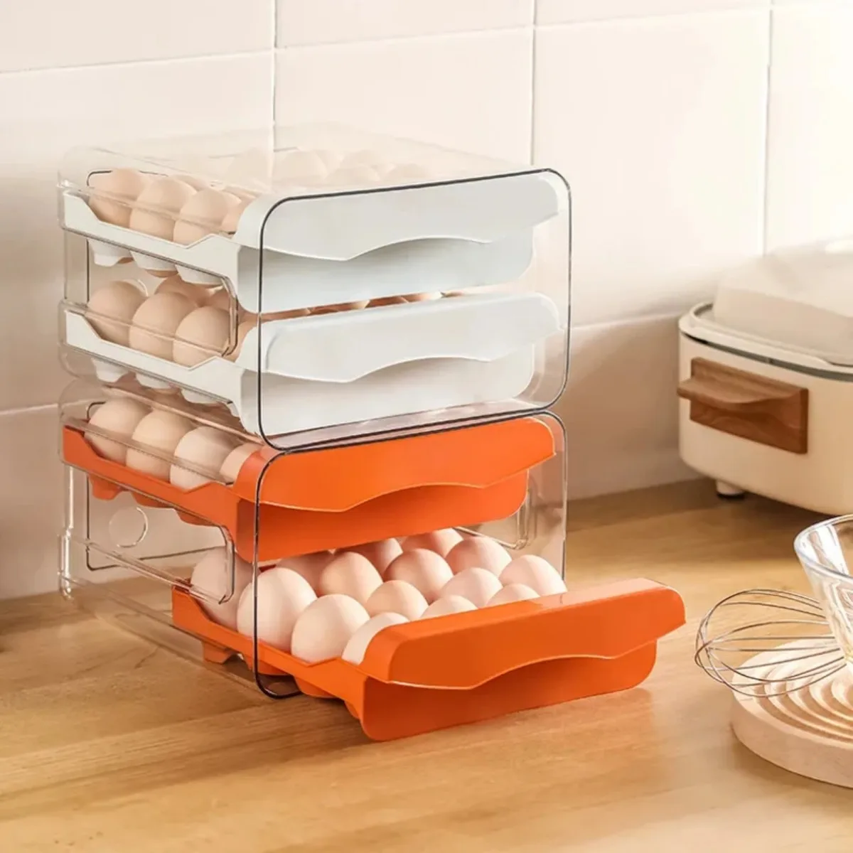 Egg Storage Box Storage Box Double-Layer Kitchen Egg Storage Box Refrigerator Fresh Plastic 32 Pieces in Different Compartments Home Kitchen Organizer Rack