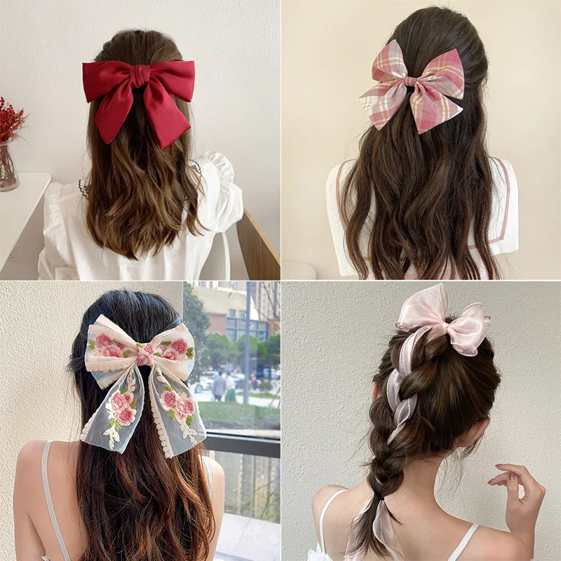

Large bowknot hairpin female super fairy Korean jk lattice simple hairpin Jin Zhixiu spring clip hairpin