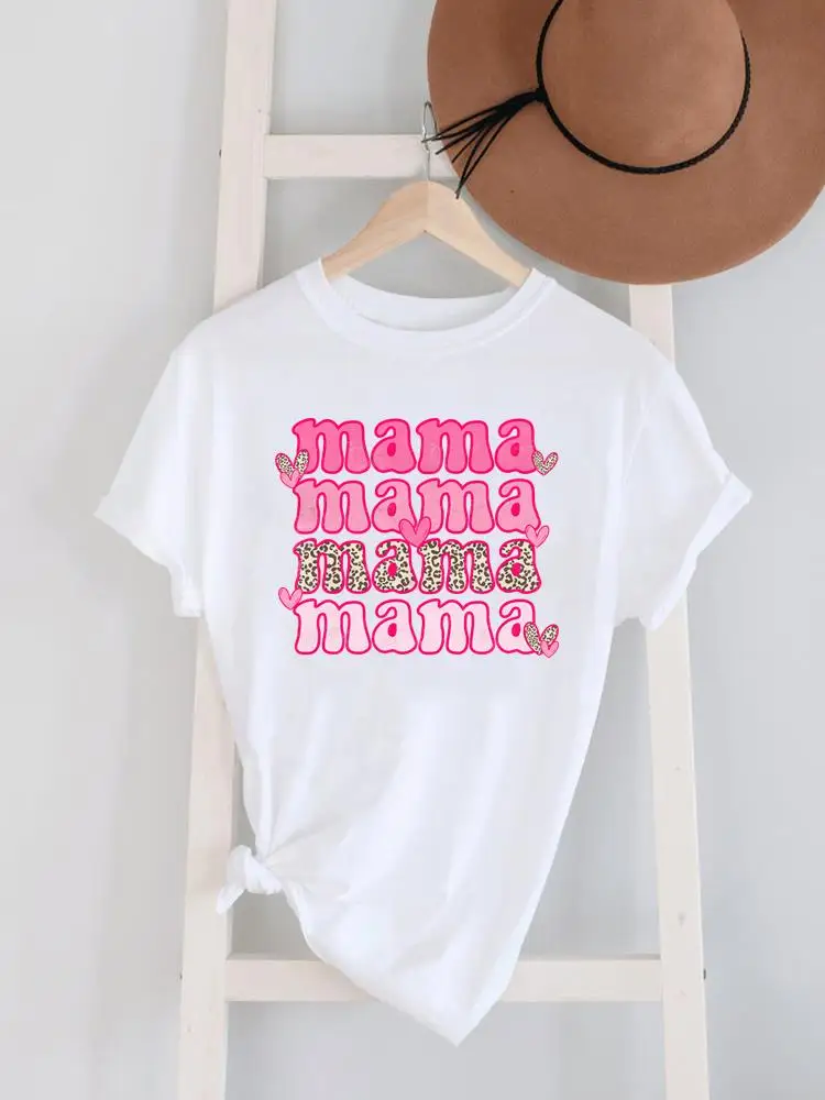 Mujeres Camiseta De Manga Corta Manga Corta Camisetas Impresión Casual Mamá Letra Flor Leopardo display picture 1