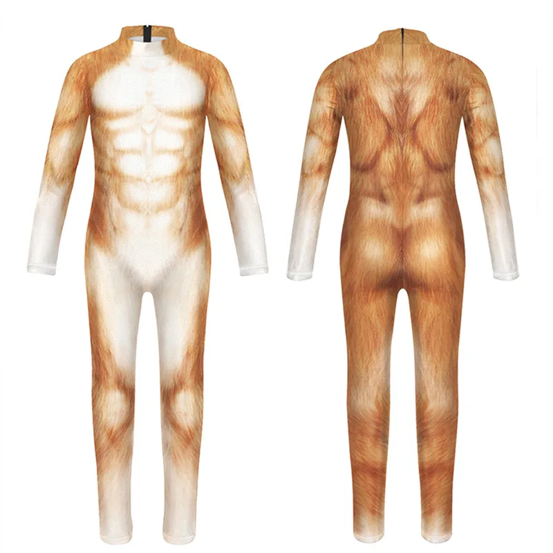 

Tiger Wolf 3D Print Animal Zentai Jumpsuit Outfit Kids Boys Girls Halloween Cosplay Costume Party Role Play Dress Up Bodysuit