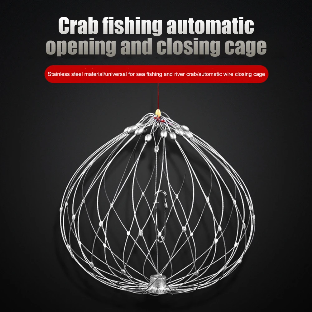 1-4PC Fishing Net Cage Automatic Open Closing Fishing Crab Trap Net Steel  Wire for Saltwater Seawater Outdoor Fishing Accessorie - AliExpress