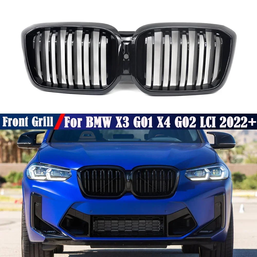 

Front Racing Kidney Grill Double Slat Glossy Black Sport Grille For BMW X3 X4 G01 G02 LCI 2022+ Car Accessories Replacement Part