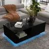 LED Black Coffee Table for Living Room with Drawer & 16 Colors Lights, Storage Space, 43.3IN High Gloss Modern Coffee Table 1