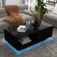 LED Black Coffee Table for Living Room with Drawer & 16 Colors Lights, Storage Space, 43.3IN High Gloss Modern Coffee Table 1