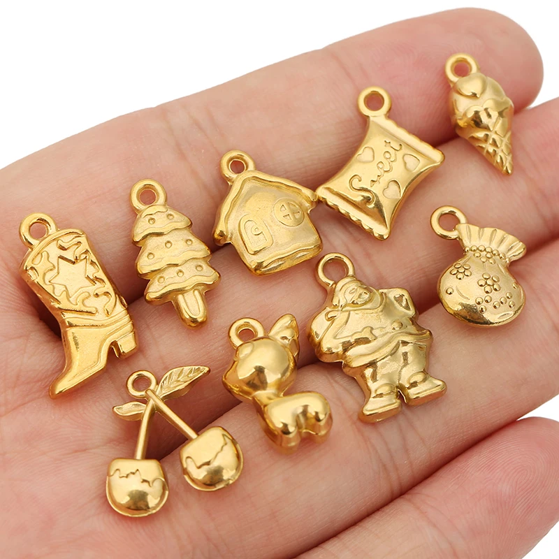 3pcs Stainless Steel Christmas Pendants Candy Santa Claus Xmas Tree Snow House Charms for DIY Jewelry