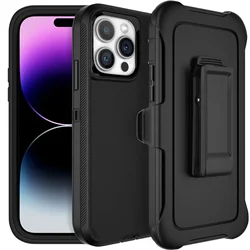 Durable 3 - in - 1Box Case with Belt Clip for iPhone 13 Pro (Black)