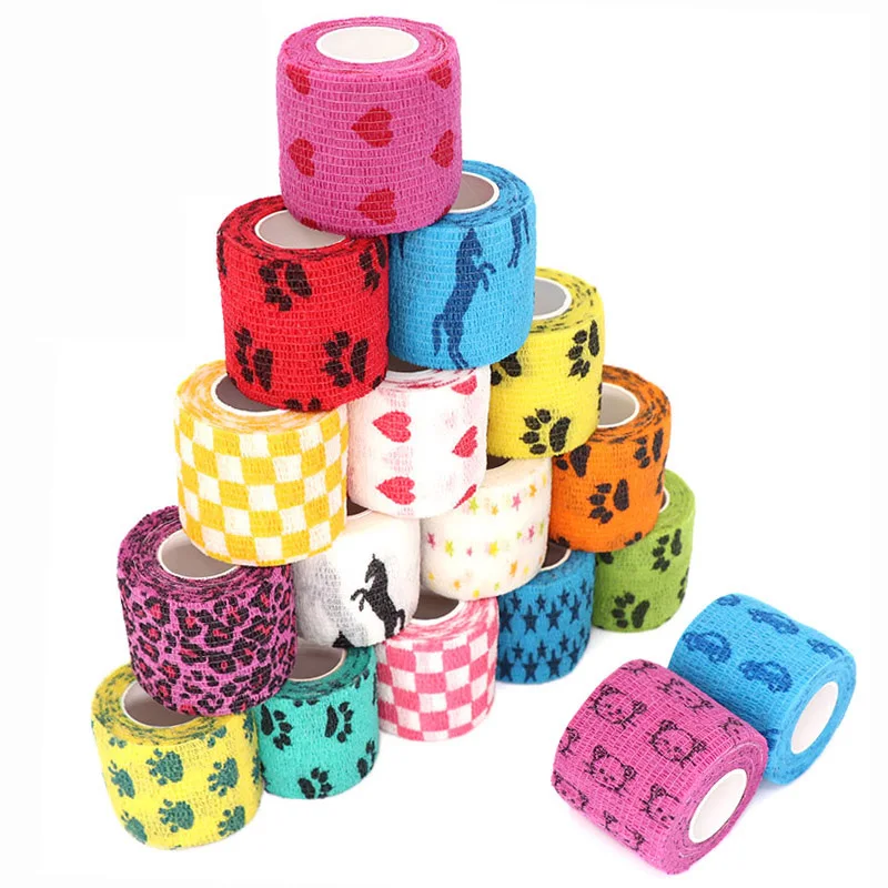 4.8m Colorful Sports Knee Support Therapy Printed Elastic Bandage Protector Self Adhesive Wrap Tape Finger Joint Pet
