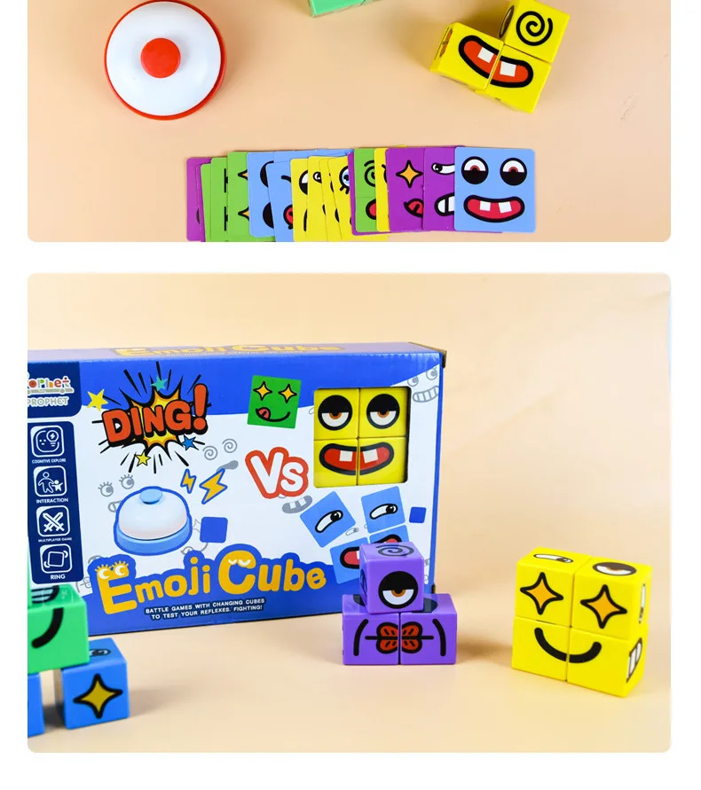 Emoticon 4 Player Battle Cube Table Games Educational Toys Face Blocks Cube Building Block Puzzle Interactive Board Game 19 Undefined