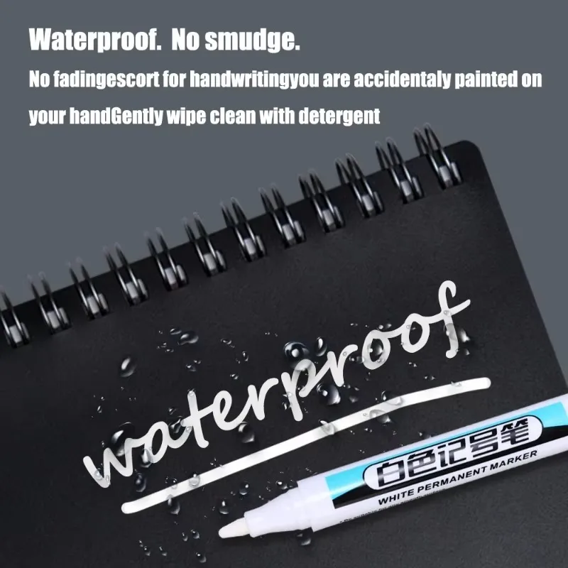 White Marker Pen 0.7/1.0/2.5MM for Wood Glass Stone Plastic Waterproof Multifunctional Paint Markers for Student Woodworking Pen