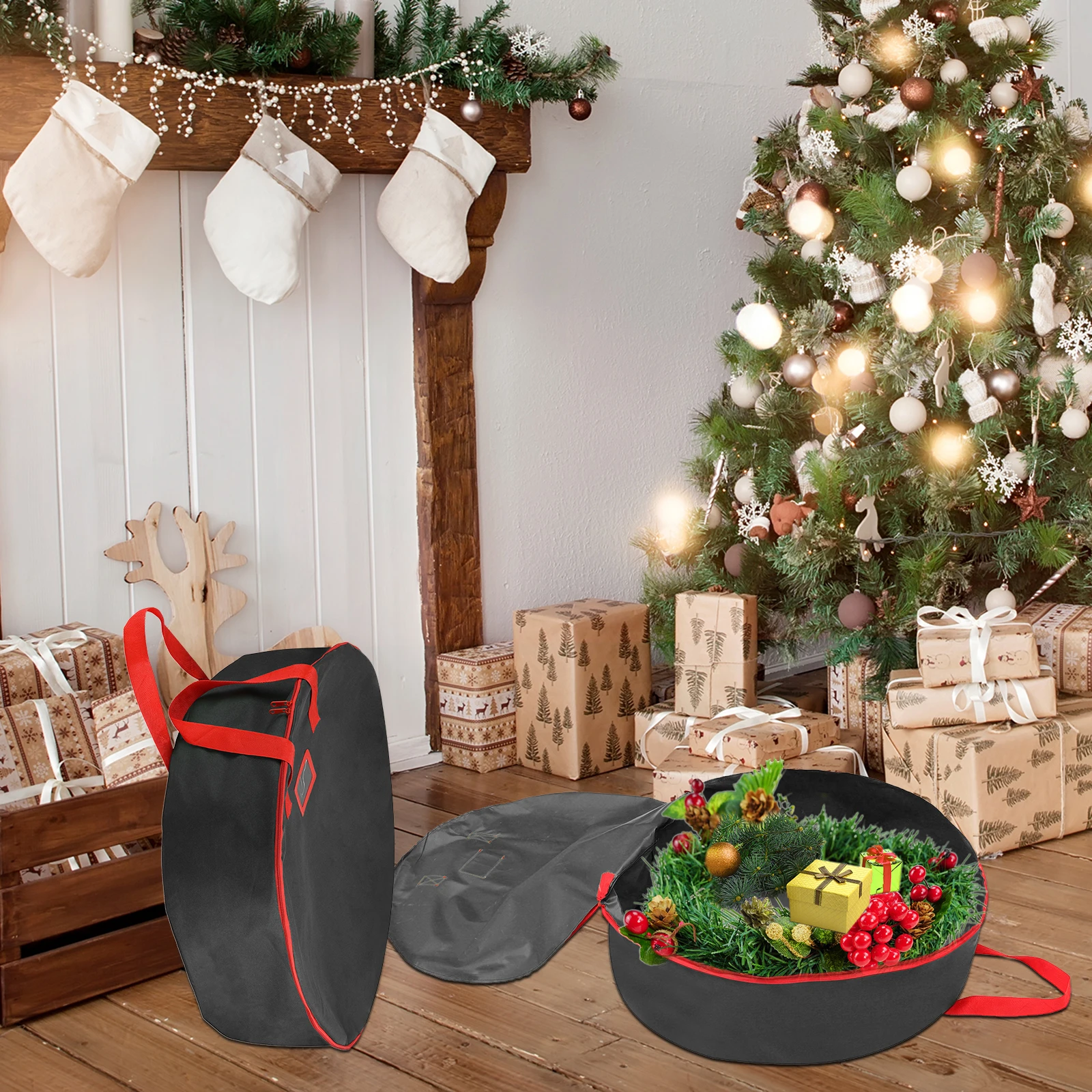 Storage Bag Wreath Container Handles Canvas Oxford Cloth Christmas Party Decoration Zippered Clean Up Home Supply Organized Bags