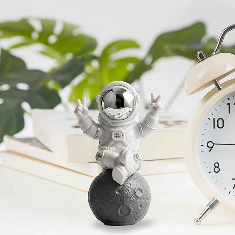 Gold Chrome Helmet Realistic Astronaut Suit with Marble Base for Men Cave Sci-Fi Decoration, Galaxy Exploration Anniversary Gift