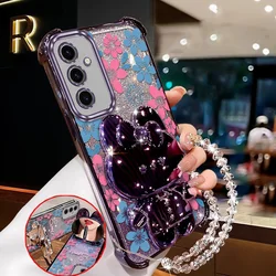 Elegant Blue Floral Phone Case Set with Lanyard and Stand - 3 Piece Set - Galaxy S20 FE (PURPLE)