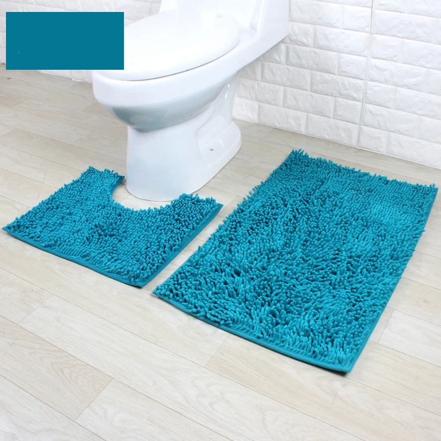 Solid Color Chenille Carpet Home Bathroom Anti-slip Floor Mat Door Mat U-shaped Toilet 2-Pcs Set Bathroom Absorbent Foot Pad
