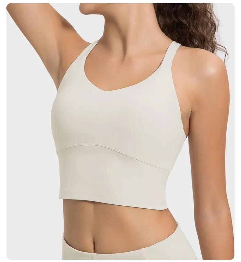 Buttery Soft Strappy Back Sports Bras Padded Crisscross Backless U-neck Cropped Yoga Bras Workout Clothes for Women Gym Tank Top