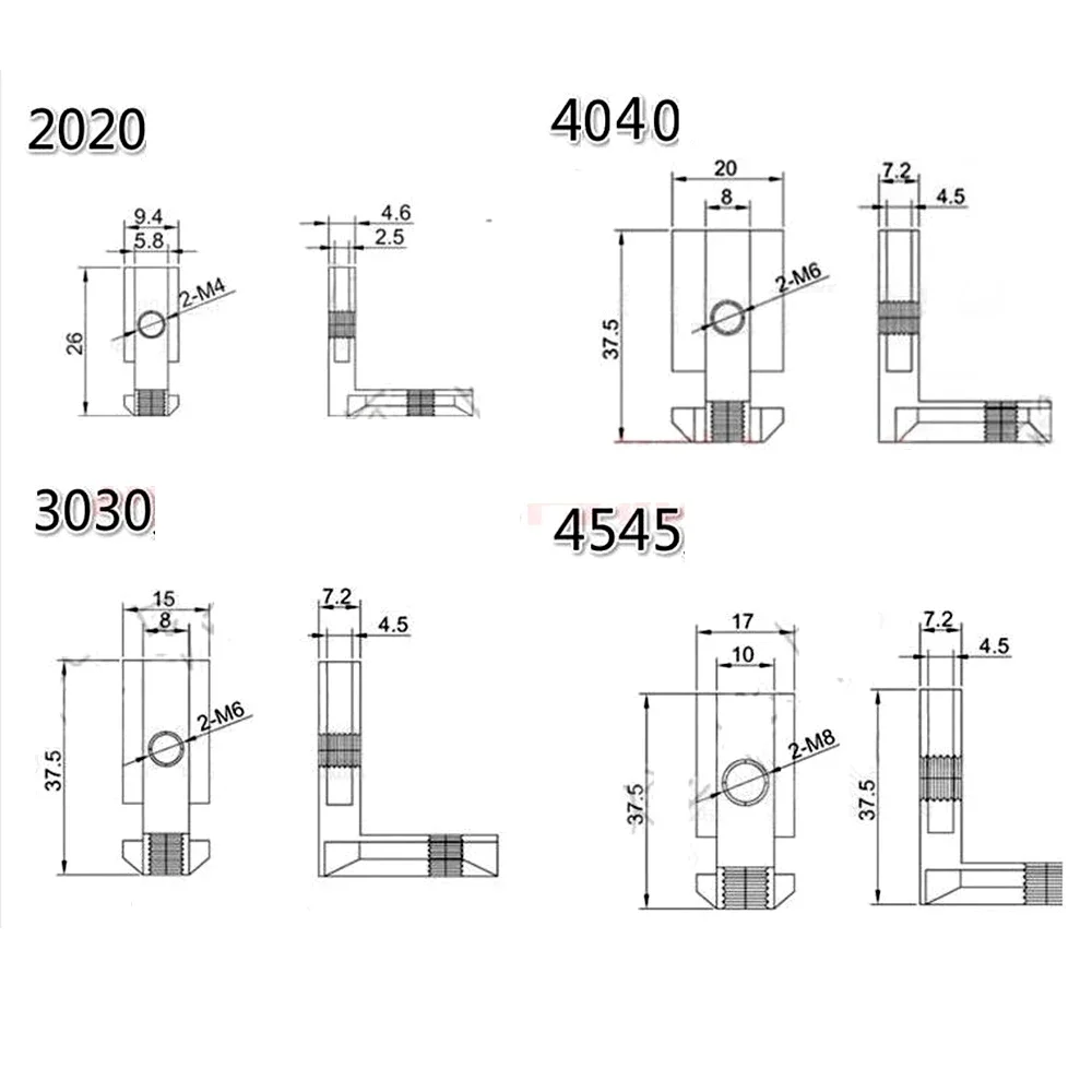 Description Picture 6 of item10PCS T Slot L-Shape Aluminum Profile Interior Corner Connector Joint Bracket for 2020 3030 4040 4545 EU Alu-profile with screws